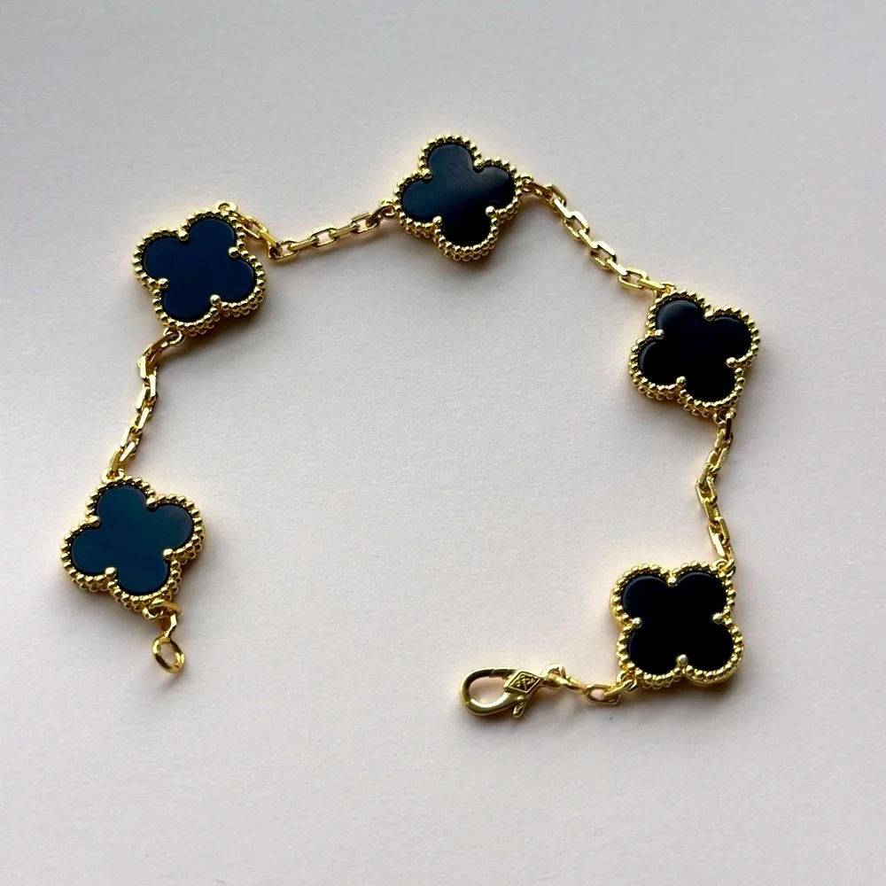 Alhambra Style Gold and Black Onyx 5 Clover Bracelet - Picture 4 of 4